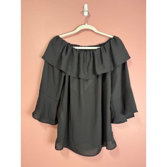 Mem.JS Roma Black Ruffle Off-Shoulder Blouse Size XS - Picture 4 of 4